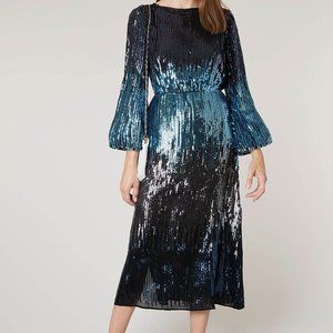 Season Clearance! Rixo London Coco Blue Sequin Ombre Cocktail Dress - Pristine!